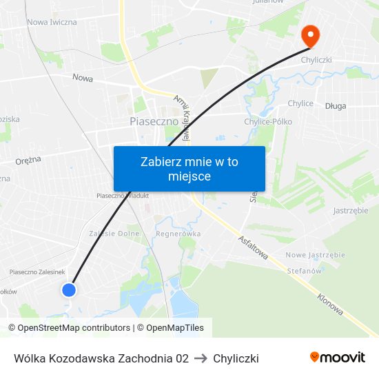 Wólka Kozodawska Zachodnia to Chyliczki map