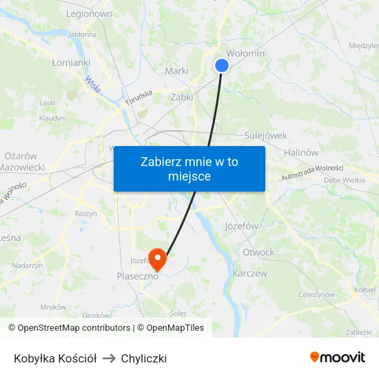 Kobyłka Kościół to Chyliczki map