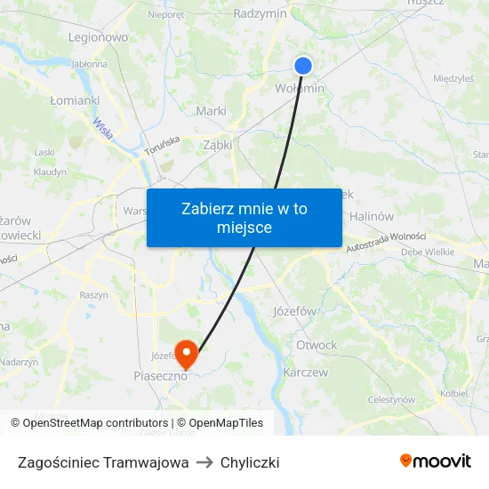 Zagościniec Tramwajowa to Chyliczki map