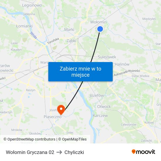 Wołomin Gryczana to Chyliczki map