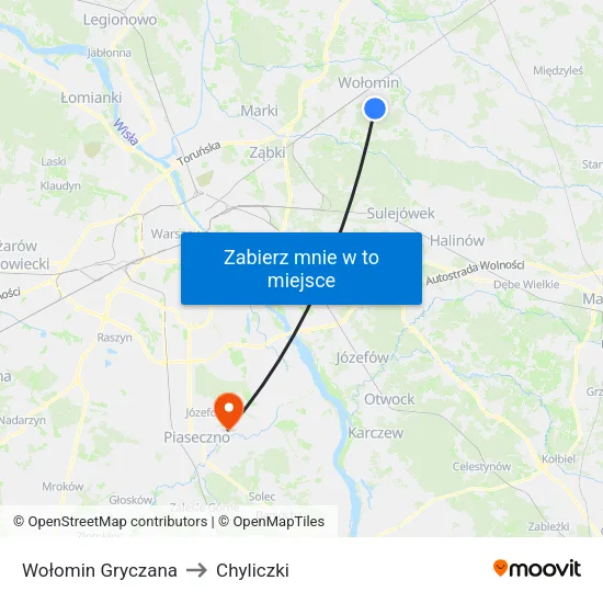 Wołomin Gryczana to Chyliczki map