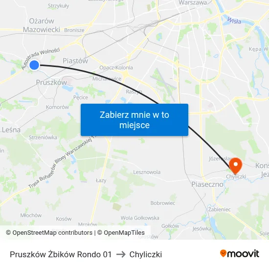 Pruszków Żbików Rondo 01 to Chyliczki map