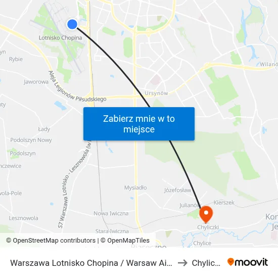 Warszawa Lotnisko Chopina / Warsaw Airport to Chyliczki map