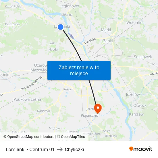 Łomianki - Centrum 01 to Chyliczki map
