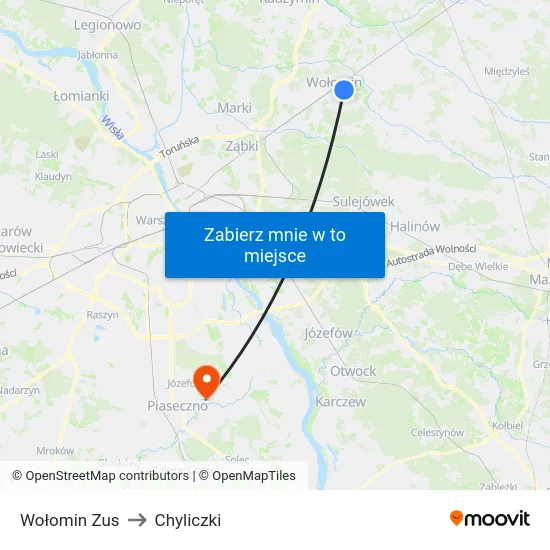 Wołomin Zus to Chyliczki map