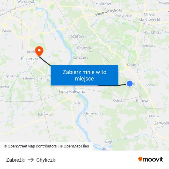 Zabieżki to Chyliczki map