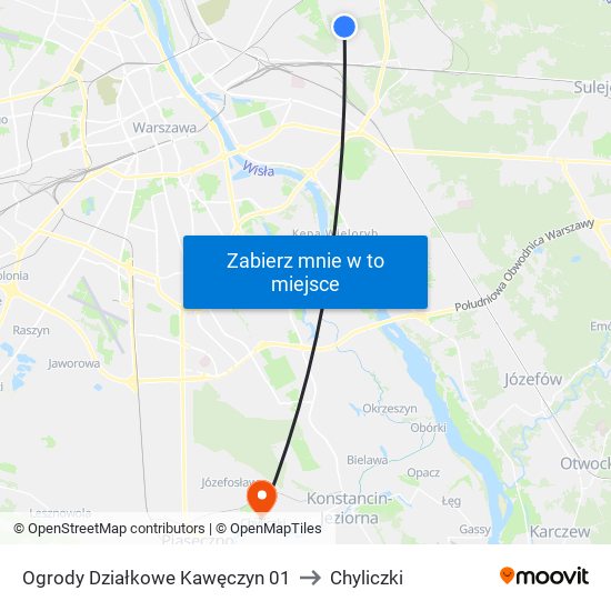 Ogrody Działkowe Kawęczyn 01 to Chyliczki map