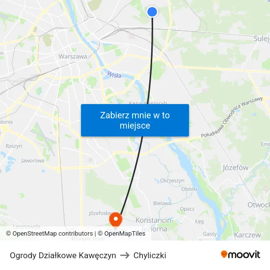 Ogrody Działkowe Kawęczyn to Chyliczki map