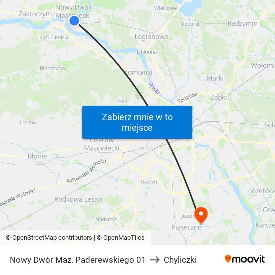 Nowy Dwór Maz. Paderewskiego 01 to Chyliczki map