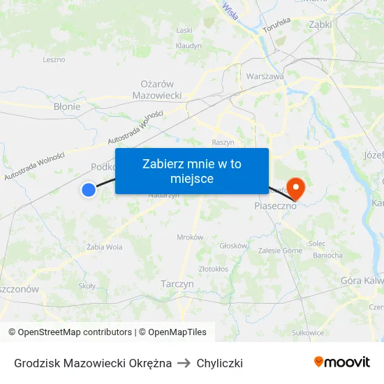 Grodzisk Mazowiecki Okrężna to Chyliczki map