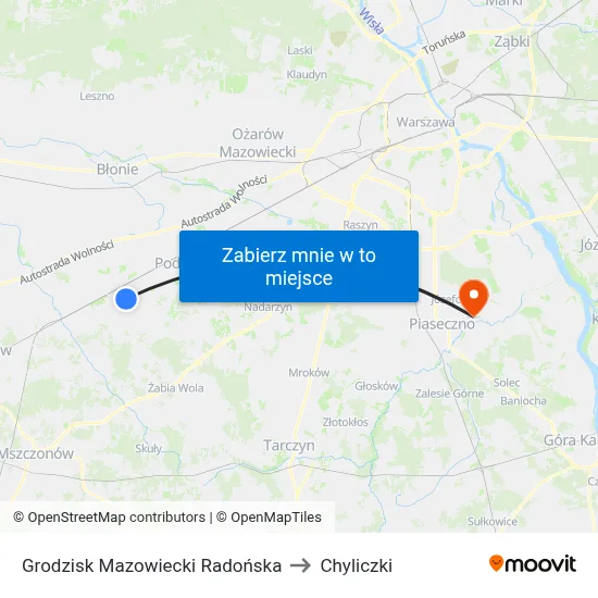 Grodzisk Mazowiecki Radońska to Chyliczki map