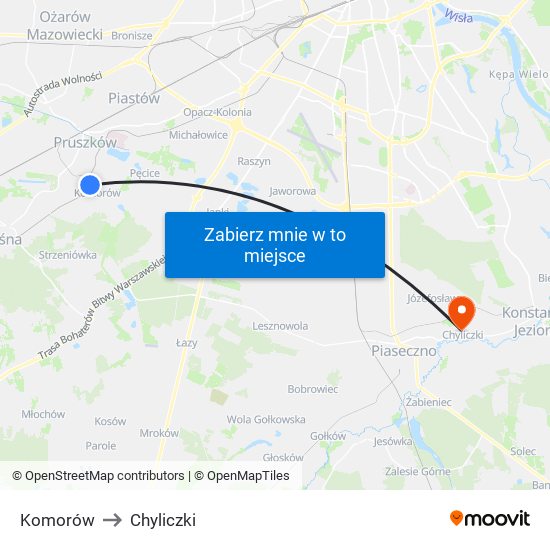 Komorów to Chyliczki map