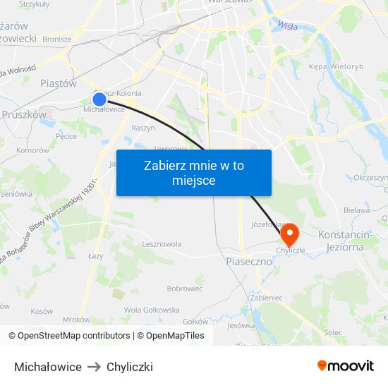 Michałowice to Chyliczki map