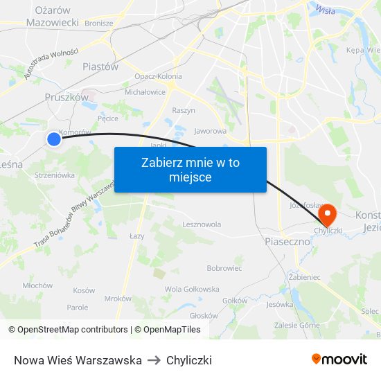 Nowa Wieś Warszawska to Chyliczki map