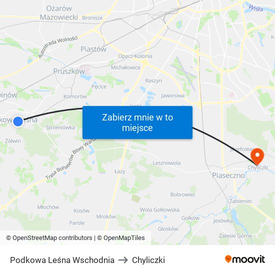 Podkowa Leśna Wschodnia to Chyliczki map