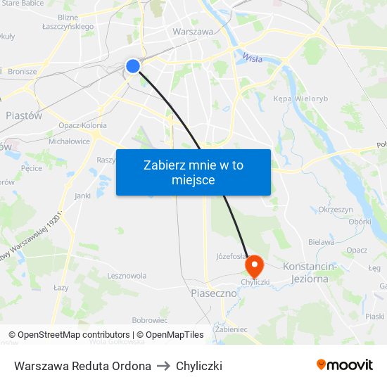 Warszawa Reduta Ordona to Chyliczki map