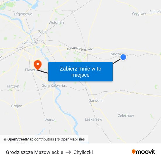 Grodziszcze Mazowieckie to Chyliczki map