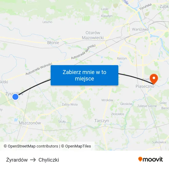 Żyrardów to Chyliczki map