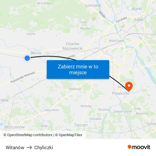 Witanów to Chyliczki map