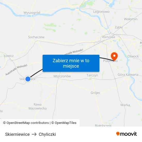 Skierniewice to Chyliczki map