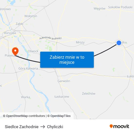 Siedlce Zachodnie to Chyliczki map