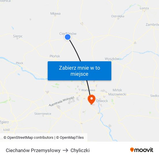 Ciechanów Przemysłowy to Chyliczki map