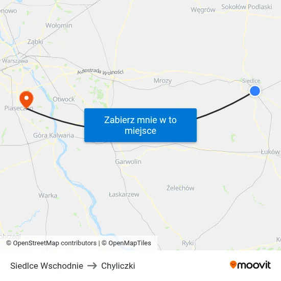 Siedlce Wschodnie to Chyliczki map