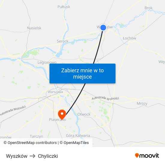 Wyszków to Chyliczki map