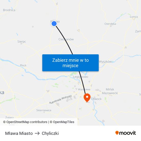 Mława Miasto to Chyliczki map