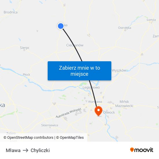 Mława to Chyliczki map