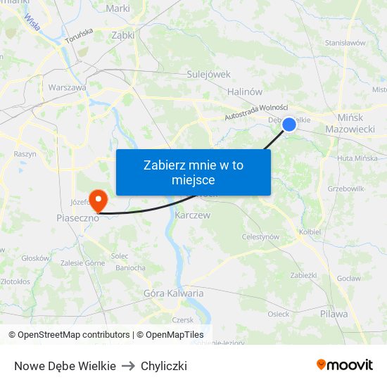 Nowe Dębe Wielkie to Chyliczki map