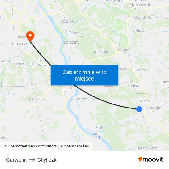 Garwolin to Chyliczki map
