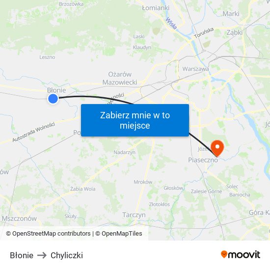 Błonie to Chyliczki map