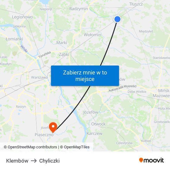 Klembów to Chyliczki map