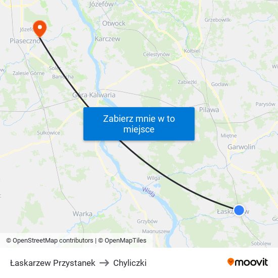 Łaskarzew Przystanek to Chyliczki map