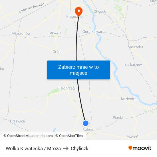 Wólka Klwatecka / Mroza to Chyliczki map