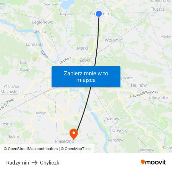 Radzymin to Chyliczki map