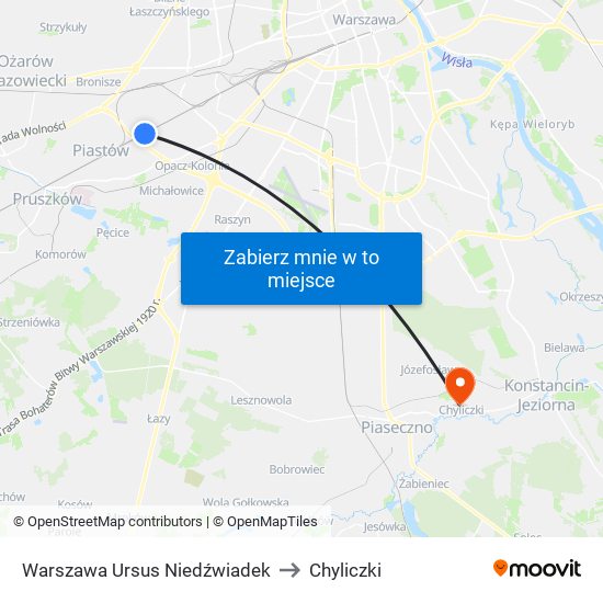 Warszawa Ursus Niedźwiadek to Chyliczki map