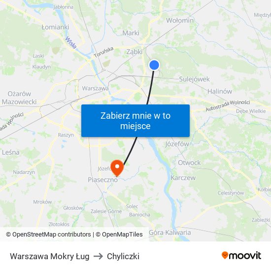 Warszawa Mokry Ług to Chyliczki map