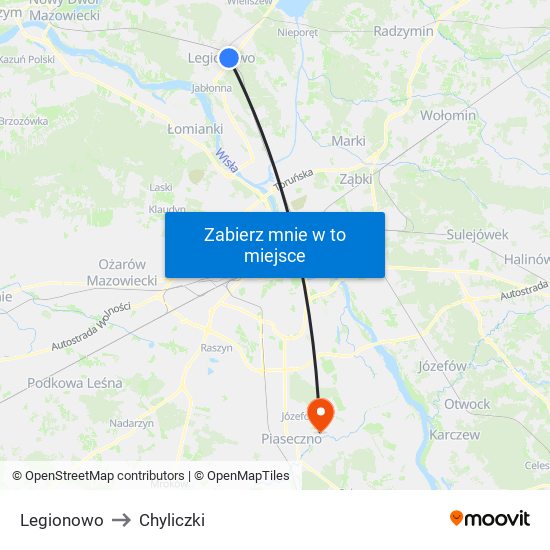 Legionowo to Chyliczki map