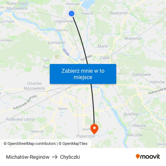 Michałów-Reginów to Chyliczki map