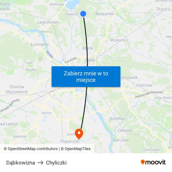 Dąbkowizna to Chyliczki map