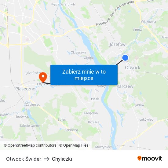 Otwock Świder to Chyliczki map