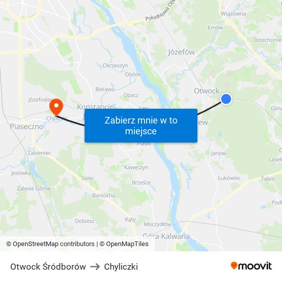 Otwock Śródborów to Chyliczki map