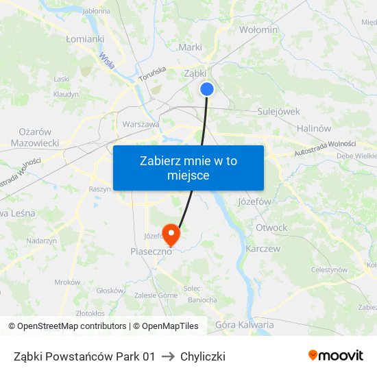 Ząbki Powstańców Park 01 to Chyliczki map