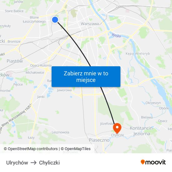 Ulrychów to Chyliczki map