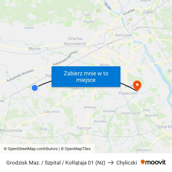 Grodzisk Maz. / Szpital / Kołłątaja 01 (Nż) to Chyliczki map