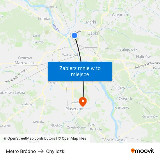 Metro Bródno to Chyliczki map