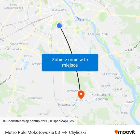 Metro Pole Mokotowskie to Chyliczki map