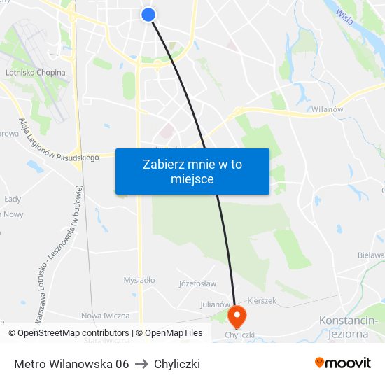 Metro Wilanowska 06 to Chyliczki map